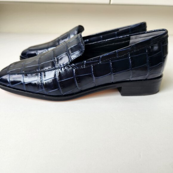 J.Crew Shoes - J.Crew Maison Navy Blue Crocodile-Embossed Italian Leather Loafers Work Classy